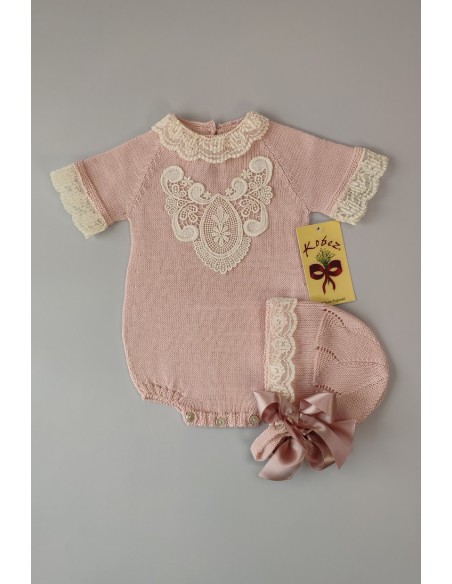 PELELE DE PUNTO UNISEX, ROSA EMPOLVADO. INCLUYE CAPOTA.VERANO