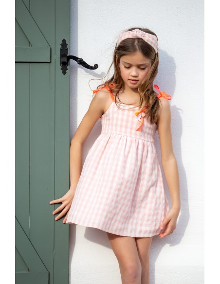 VESTIDO CUADROS CORAL. KID'S CHOCOLATE.VERANO 21