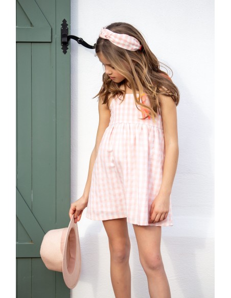 VESTIDO CUADROS CORAL. KID'S CHOCOLATE.VERANO 21
