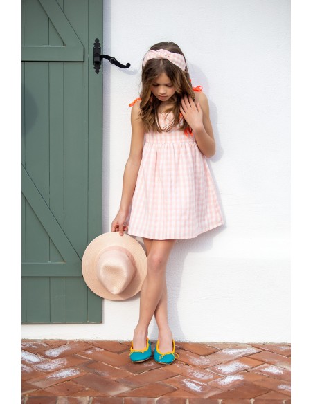 VESTIDO CUADROS CORAL. KID'S CHOCOLATE.VERANO 21