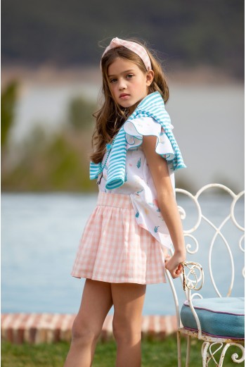 FALDA CINTURILLA CUADROS CORAL. KID'S CHOCOLATE.VERANO 21 2