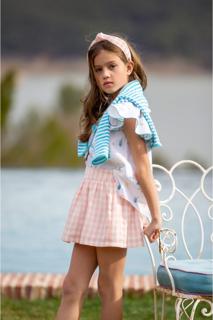 FALDA CINTURILLA CUADROS CORAL. KID'S CHOCOLATE.VERANO 21
