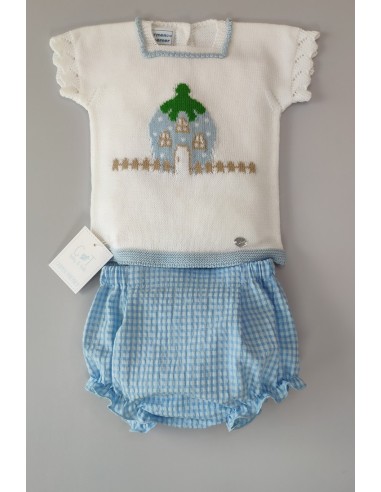 CONJUNTO NIÑO JERSEY MANGA CORTA Y BRAGUITA TEL VICHY. VERANO 21