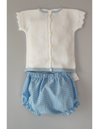 CONJUNTO NIÑO JERSEY MANGA CORTA Y BRAGUITA TEL VICHY. VERANO 21