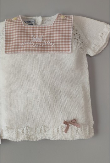 JERSEY NIÑA CON CUBREPAÑAL VICHY,BLANCO/ROSA NUDE. VERANO 21 2