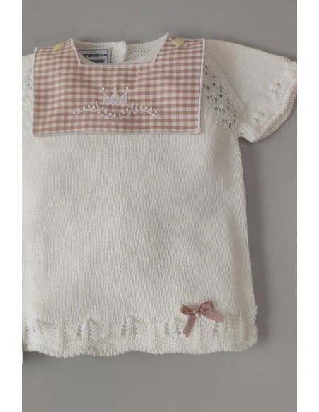 JERSEY NIÑA CON CUBREPAÑAL VICHY,BLANCO/ROSA NUDE. VERANO 21