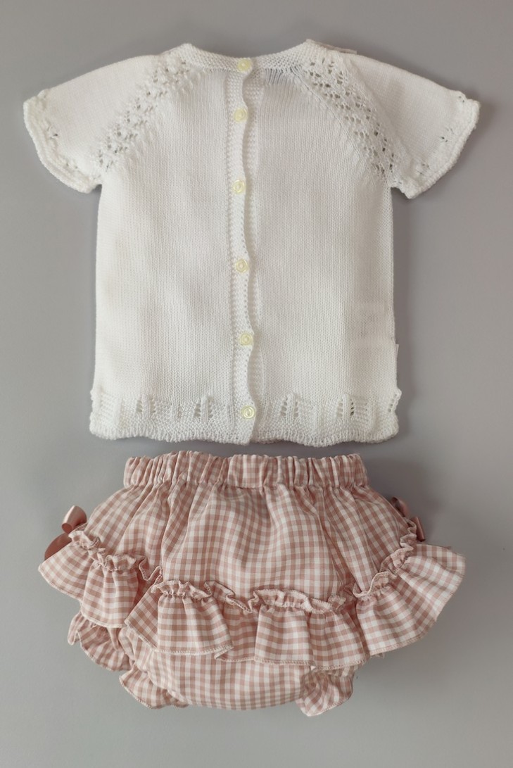 JERSEY NIÑA CON CUBREPAÑAL VICHY,BLANCO/ROSA NUDE. VERANO 21