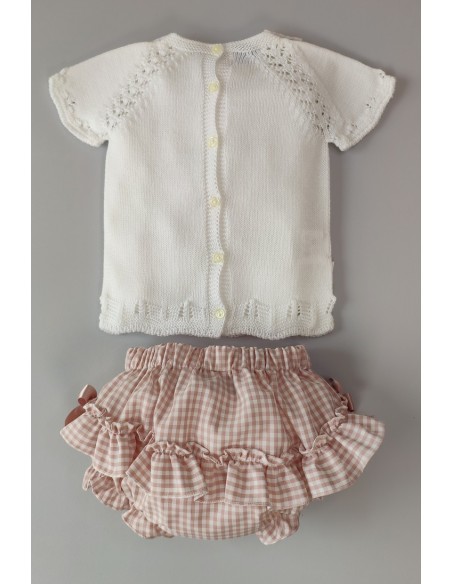 JERSEY NIÑA CON CUBREPAÑAL VICHY,BLANCO/ROSA NUDE. VERANO 21