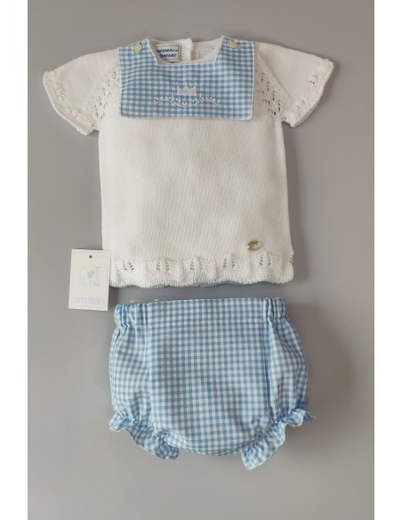 JERSEY NIÑO CON CUBREPAÑAL VICHY,BLANCO/CELESTE NUDE. VERANO 21