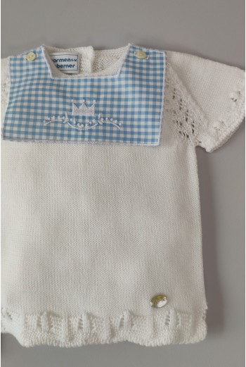 JERSEY NIÑO CON CUBREPAÑAL VICHY,BLANCO/CELESTE NUDE. VERANO 21 2