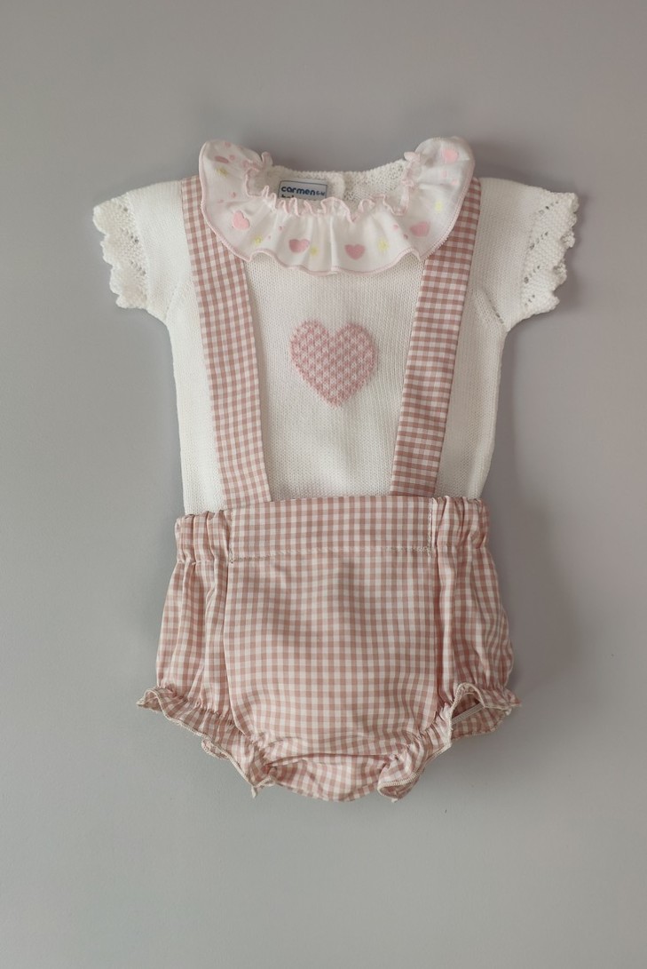 JERSEY NIÑA CON CUBREPAÑAL TIRANTES VICHY,BLANCO/ROSA NUDE. VERANO 21