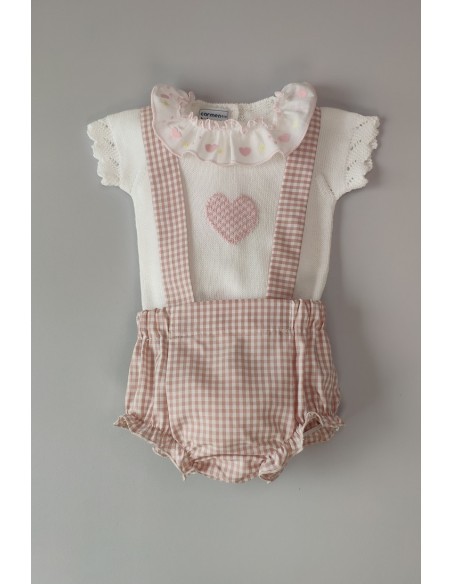 JERSEY NIÑA CON CUBREPAÑAL TIRANTES VICHY,BLANCO/ROSA NUDE. VERANO 21