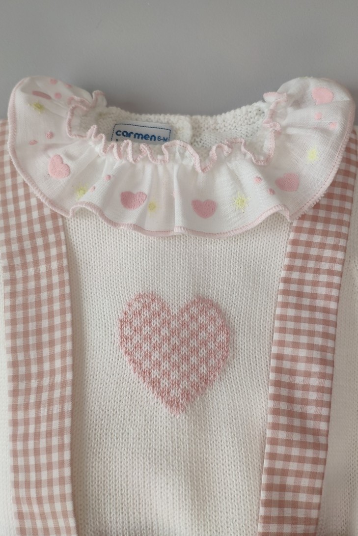 JERSEY NIÑA CON CUBREPAÑAL TIRANTES VICHY,BLANCO/ROSA NUDE. VERANO 21