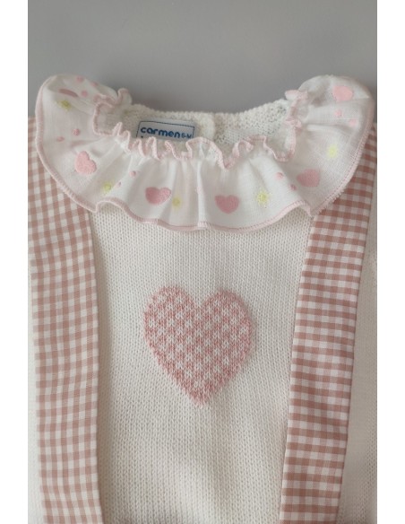 JERSEY NIÑA CON CUBREPAÑAL TIRANTES VICHY,BLANCO/ROSA NUDE. VERANO 21