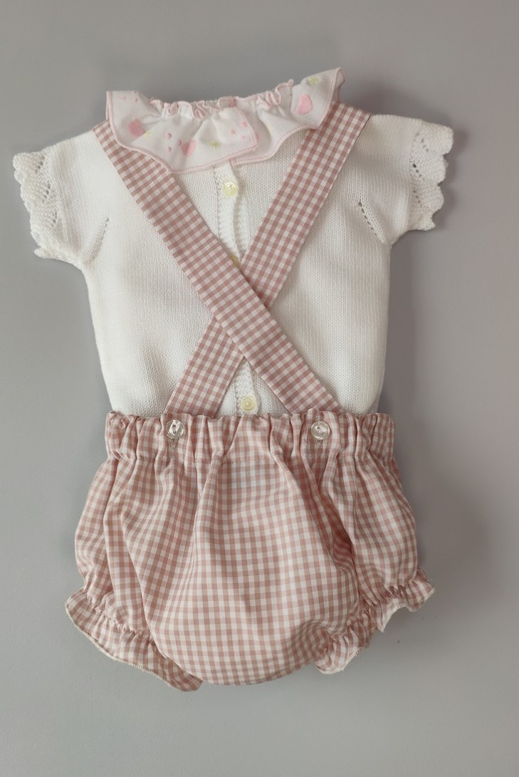 JERSEY NIÑA CON CUBREPAÑAL TIRANTES VICHY,BLANCO/ROSA NUDE. VERANO 21