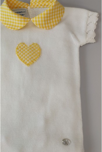 PELELE DE PUNTO CORAZÓN VICHY,BLANCO/AMARILLO. VERANO 21 2