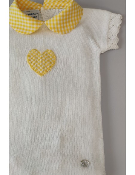 PELELE DE PUNTO CORAZÓN VICHY,BLANCO/AMARILLO. VERANO 21