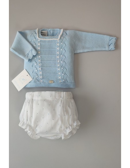 CONJUNTO JERSEY MANGA LARGA Y BRAGUITA TELA BODOQUES, CELESTE. VERANO 21