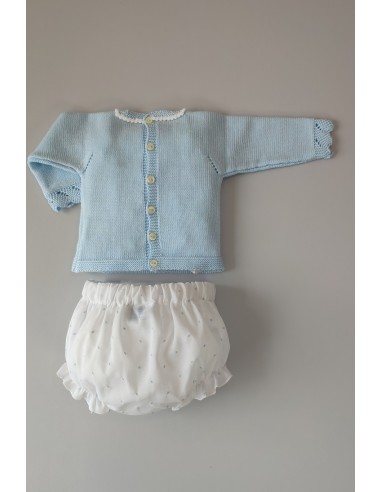 CONJUNTO JERSEY MANGA LARGA Y BRAGUITA TELA BODOQUES, CELESTE. VERANO 21