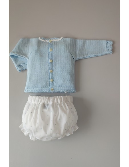CONJUNTO JERSEY MANGA LARGA Y BRAGUITA TELA BODOQUES, CELESTE. VERANO 21