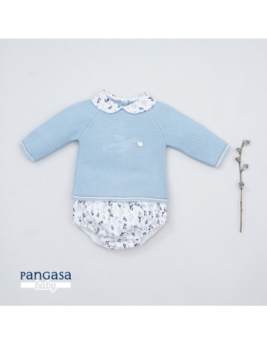 CONJUNTO NIÑO CUCO BIRD DE PANGASA BABY,CELESTE EMPOLVADO. INVIERNO 21