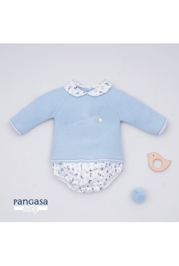 CONJUNTO NIÑO CUCO BIRD DE PANGASA BABY,CELESTE EMPOLVADO. INVIERNO 21 2