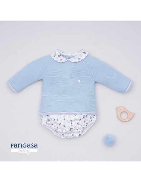 CONJUNTO NIÑO CUCO BIRD DE PANGASA BABY,CELESTE EMPOLVADO. INVIERNO 21