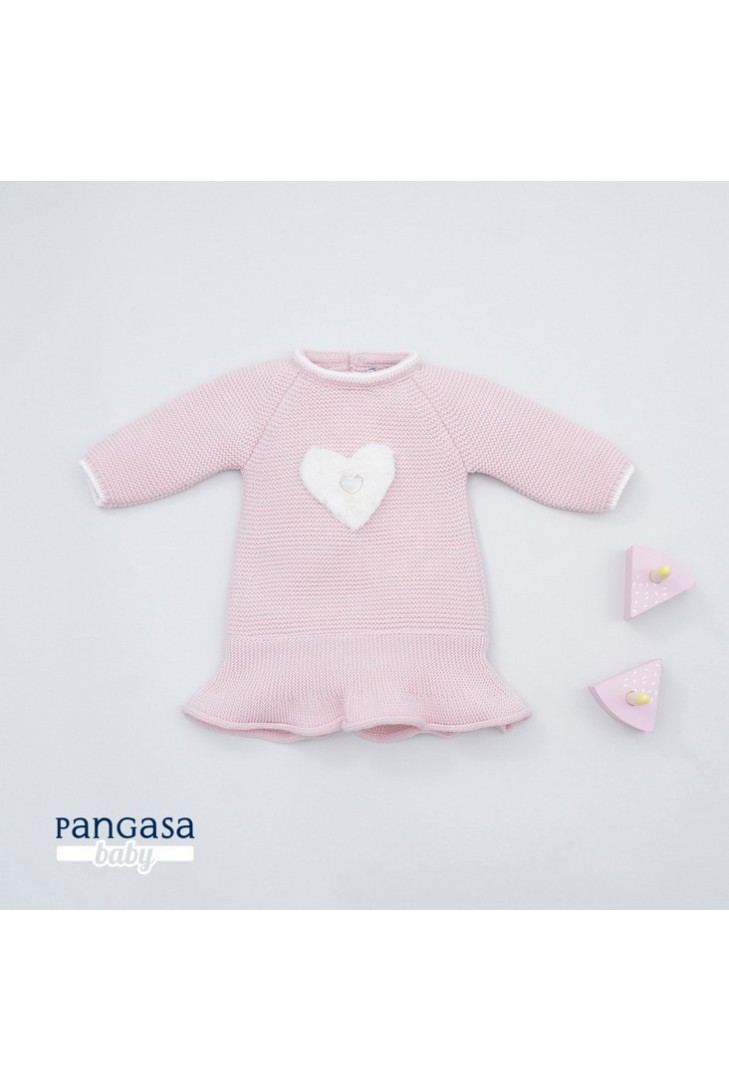 VESTIDO SWEET HEART DE PANGASA BABY, ROSA EMPOLVADO.PUNTO GRUESO. INVIERNO 21.
