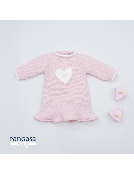 VESTIDO SWEET HEART DE PANGASA BABY, ROSA EMPOLVADO.PUNTO GRUESO. INVIERNO 21.