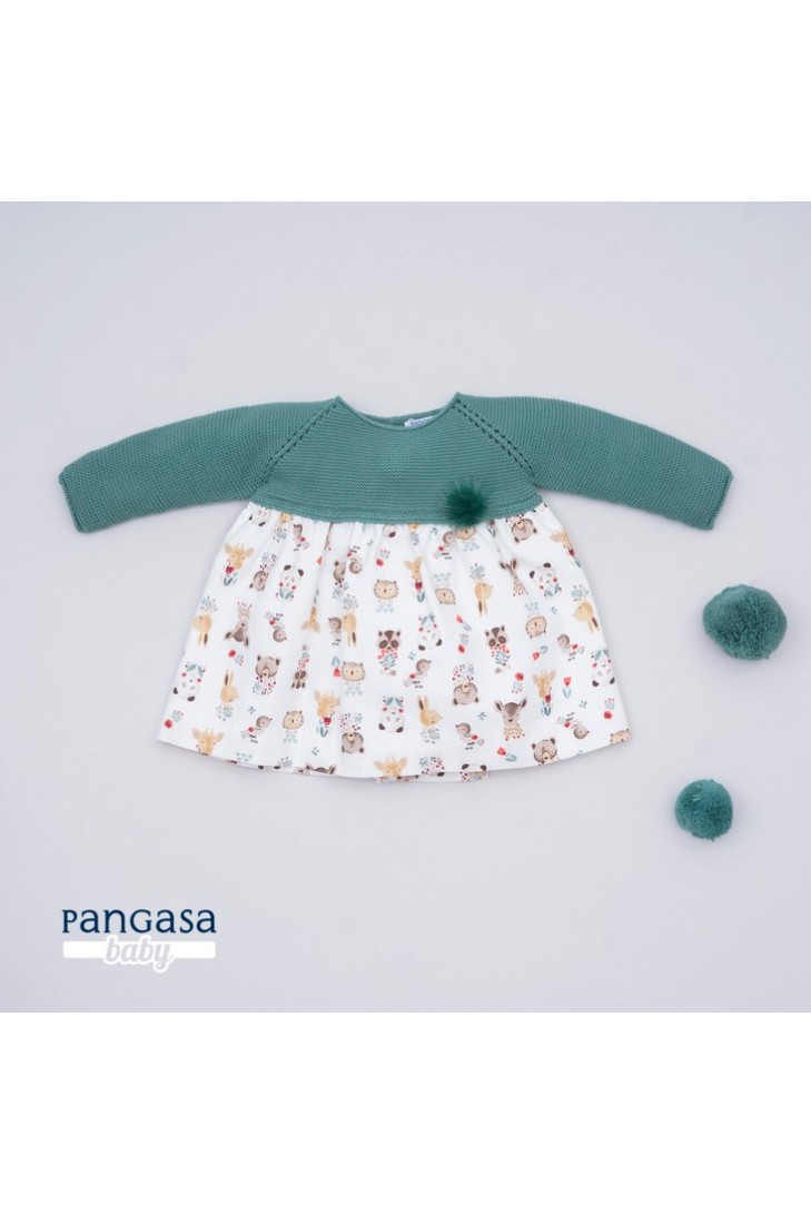 VESTIDO GUMMY BEAR DE PANGASA BABY, VERDE ESMERALDA. INVIERNO 21.