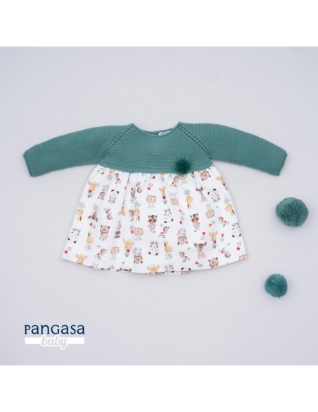 VESTIDO GUMMY BEAR DE PANGASA BABY, VERDE ESMERALDA. INVIERNO 21.