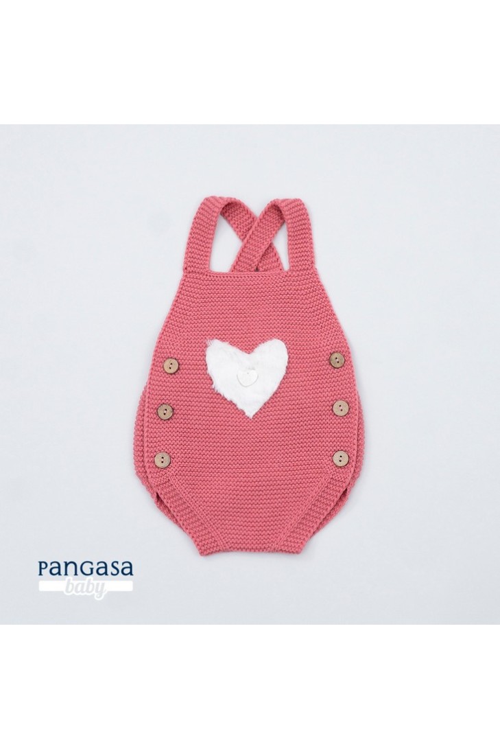 PETO UNISEX SWEET HEART DE PANGASA BABY, CORAL.PUNTO GRUESO.INVIERNO 21.