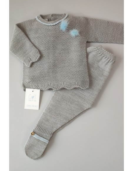 CONJUNTO JUBÓN Y POLAINA NIÑO, GRIS ITALIANO/CELESTE. INVIERNO 21.