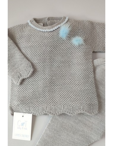 CONJUNTO JUBÓN Y POLAINA NIÑO, GRIS ITALIANO/CELESTE. INVIERNO 21.