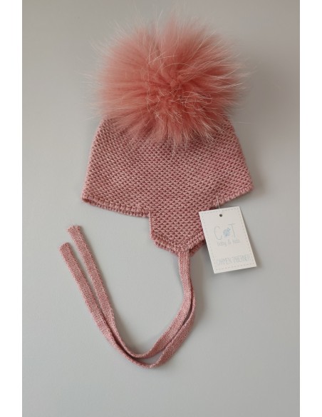 GORRO AVIADOR POMPON PELO NATURAL,ROSA ITALIANO.INVIERNO 21.