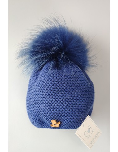 GORRO UNISEX CABALLITO CON POMPON DE PELO NATURAL,AZULINA. INVIERNO 21.