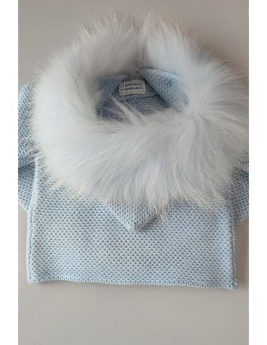 PARKA UNISEX CON CAPUCHA DE PELO NATURAL, CELESTE SOFT.INVIERNO 21.