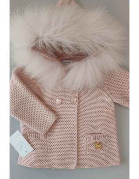 PARKA UNISEX CON CAPUCHA DE PELO NATURAL, ROSA2 .INVIERNO 21.