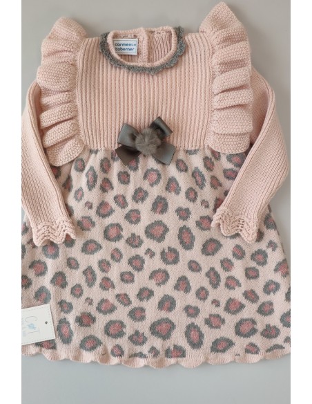 VESTIDO DE PUNTO LEOPARDO, ROSA NUDE. INVIERNO 21.