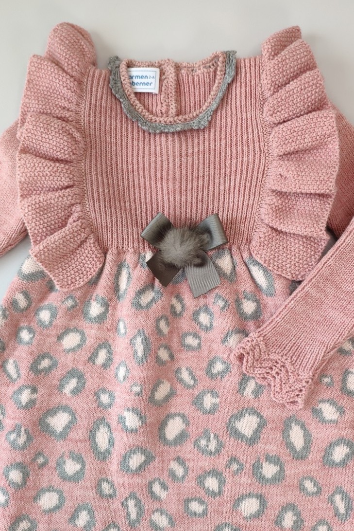 VESTIDO DE PUNTO LEOPARDO, ROSA ITALIANO. INVIERNO 21.