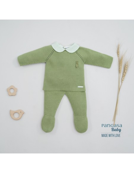 CONJUNTO PRIMERA PUESTA NIÑO "SWEET OLIVE" DE PANGASA BABY, VERDE OLIVA. VERANO 22.