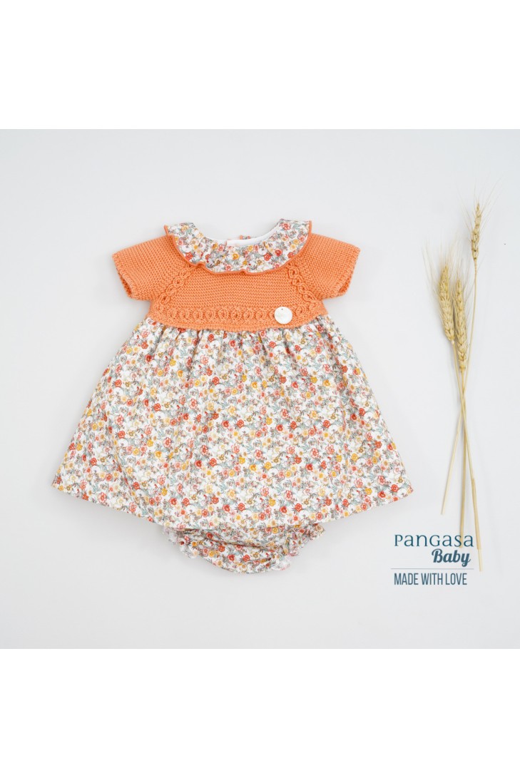 VESTIDO CON BRAGUITA "PARIS" DE PANGASA BABY, NARANJA. VERANO 22.