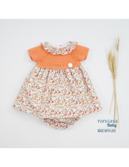 VESTIDO CON BRAGUITA "PARIS" DE PANGASA BABY, NARANJA. VERANO 22.