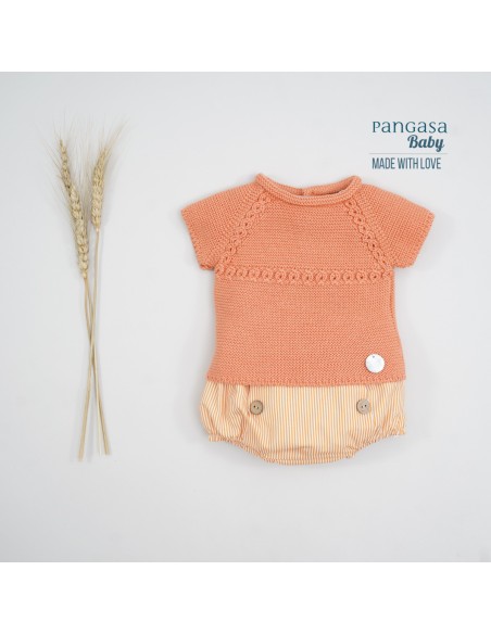 CONJUNTO NIÑO "PARIS" DE PANGASA BABY, NARANJA. VERANO 22.