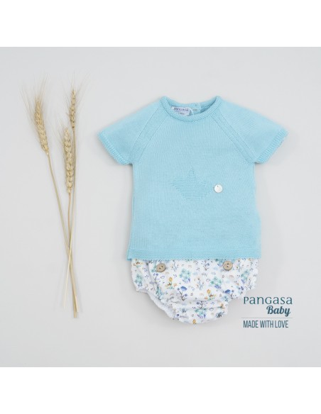 CONJUNTO NIÑO "SPRING LOVER" DE PANGASA BABY, TURQUESA. VERANO 22.