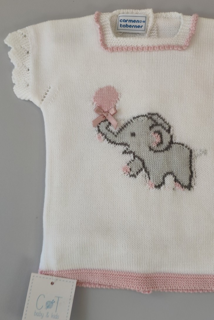 CONJUNTO NIÑA JERSEY ELEPHANT Y CUBREPAÑAL,BLANCO/ROSA NUDE. VERANO 22.