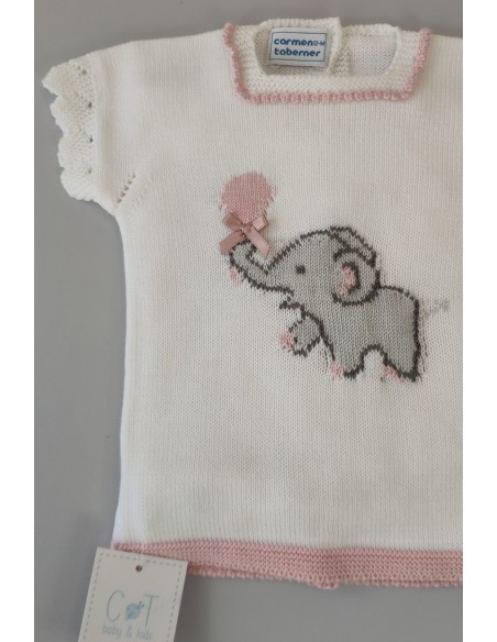 CONJUNTO NIÑA JERSEY ELEPHANT Y CUBREPAÑAL,BLANCO/ROSA NUDE. VERANO 22.