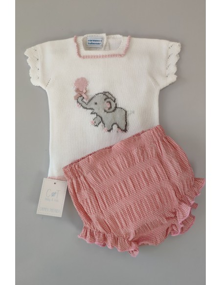 CONJUNTO NIÑA JERSEY ELEPHANT Y CUBREPAÑAL,BLANCO/ROSA NUDE. VERANO 22.