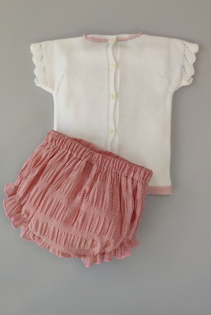 CONJUNTO NIÑA JERSEY ELEPHANT Y CUBREPAÑAL,BLANCO/ROSA NUDE. VERANO 22.