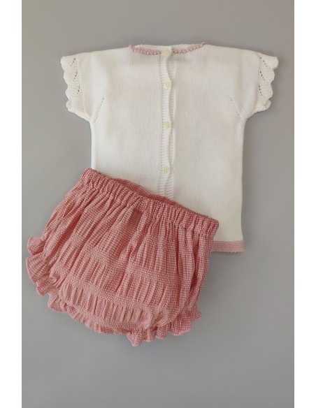 CONJUNTO NIÑA JERSEY ELEPHANT Y CUBREPAÑAL,BLANCO/ROSA NUDE. VERANO 22.